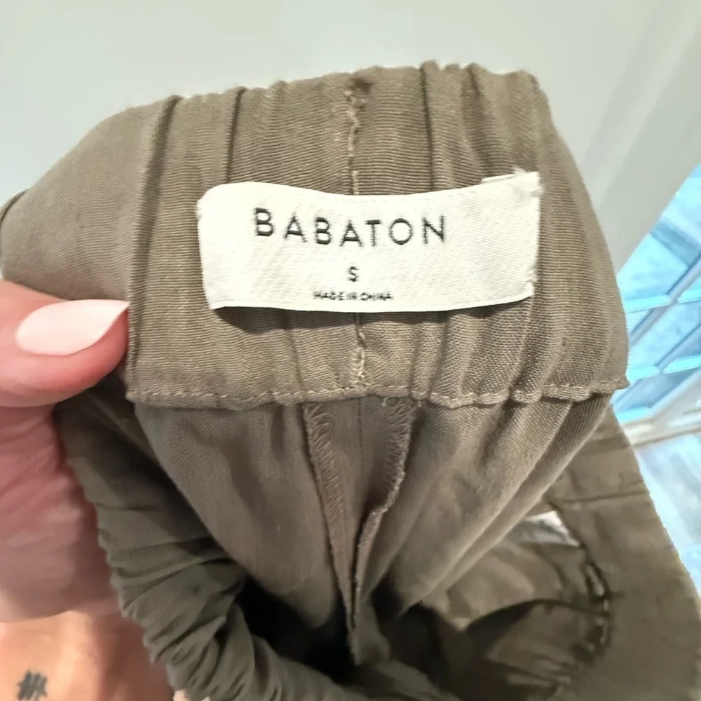 Babaton Aritzia Linen Blend Pull On Pants In a Green Tan Color size Small EUC